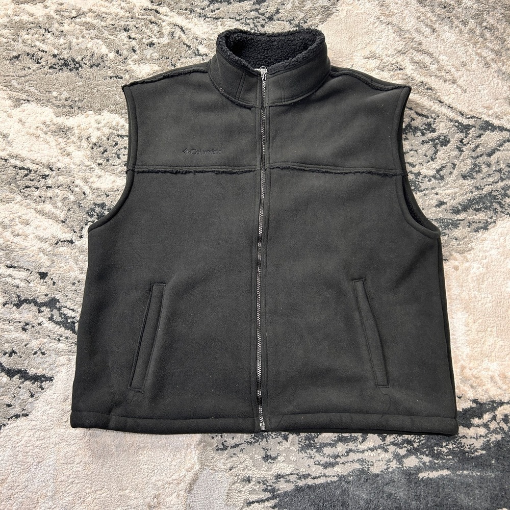 Columbia Steens Mountain Fleece Vest Mens XL Black Lined Mock Neck Everyday Wear